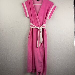 Vintage 60s Keyloun Pink White Terry Cotton Robe Small